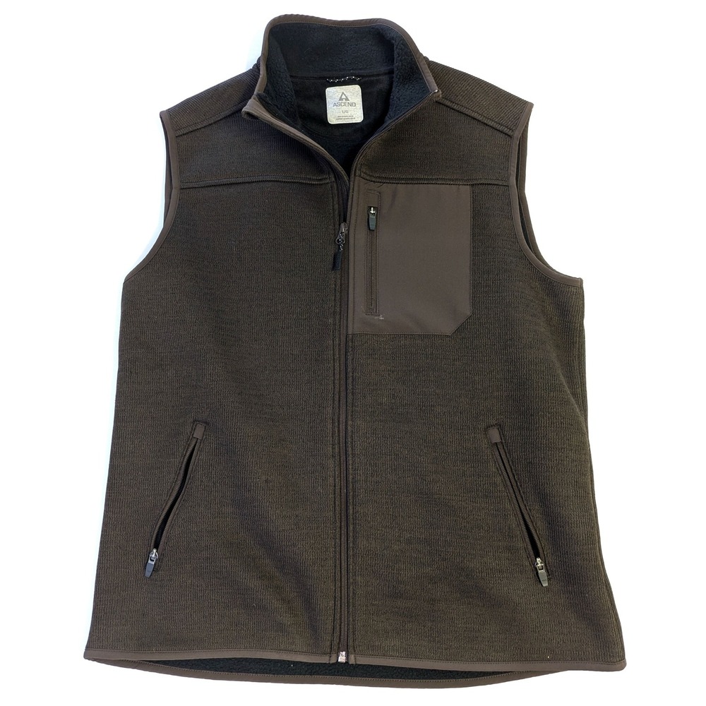 Ascend Mens Dark Brown Sweater Knit Fleece Lined Full Zip Vest Large L RN 74747